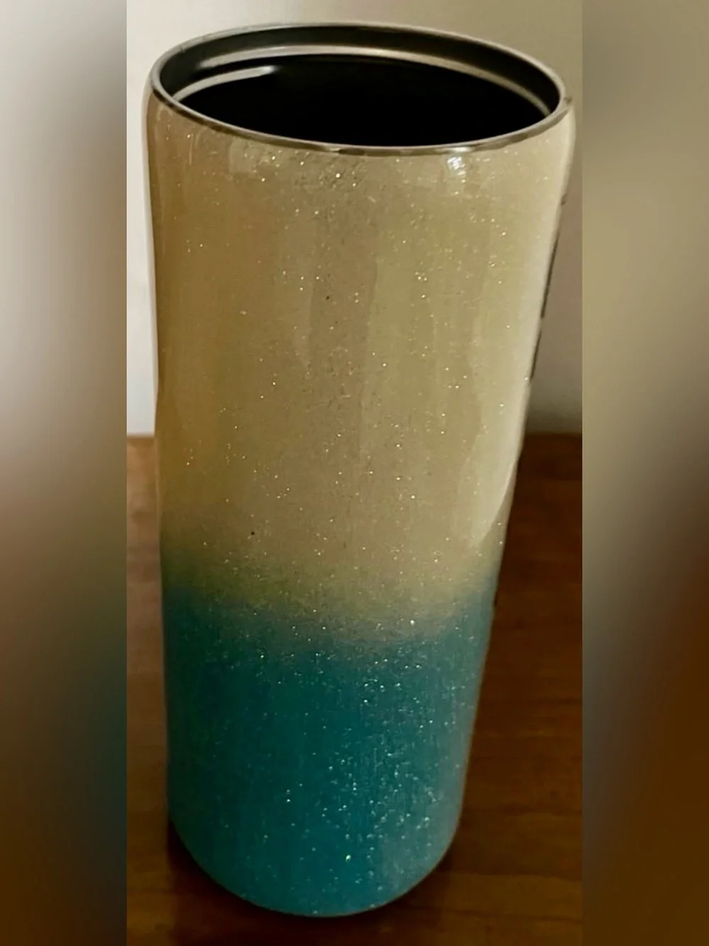 Glitter Ombre Tumbler with Whiskey Graphic - Blue & Cream